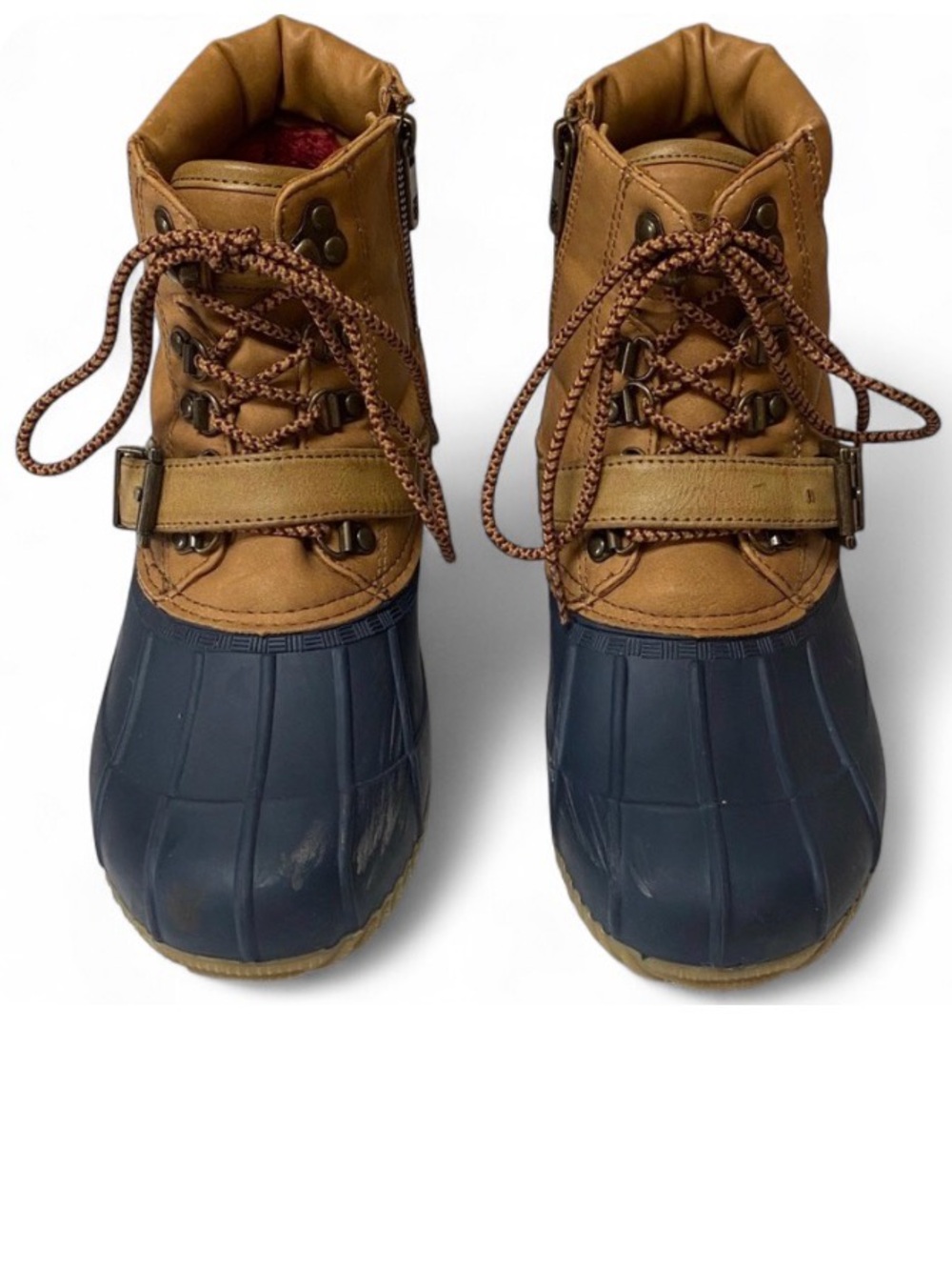 Tommy Hilfiger Women’s Size 10 Duck Boots Tan Navy Waterproof Lace Zip
